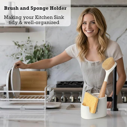 2-in-1 Ceramic Sponge Holder, Dish Sponge and Brush Holder - Image 2