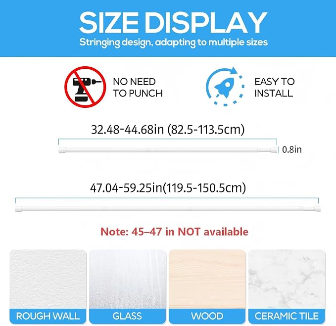 2 Pack Spring Tension Rod, Adjustable 33-59 Inch No Drill, Fits Windows Kitchen - Image 2