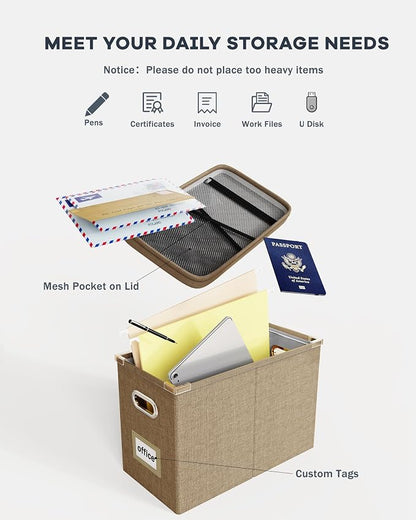 Hanging Filing File Box with Mesh Pocket, File Organizer Box with Lid, - Image 4