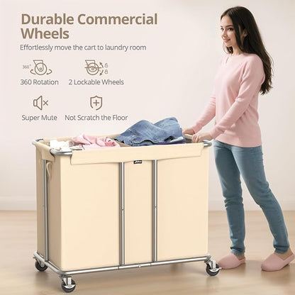 Hodonas 230L Rolling Laundry Hamper, 2-Section Laundry Basket - Image 6