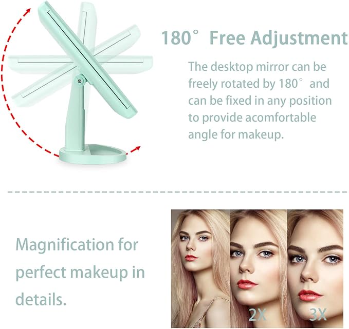 deweisn Tri-Fold Lighted Vanity Tabletop Mount Mirror - Image 4