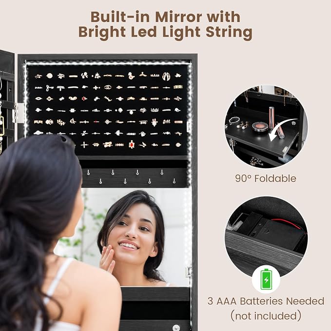 LDAILY 47” LED Jewelry Armoire, Door/Wall Mounted Mirror - Image 5