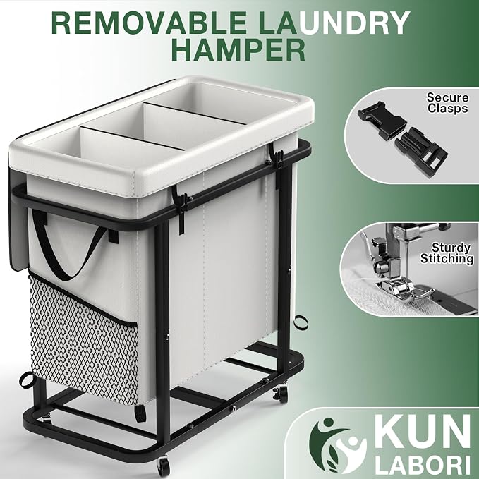 60 Gal Laundry Basket with Lid, Rolling Laundry Hamper with Wheels, Dirty - Image 5