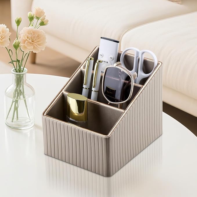 KINGFOM 3 Slot PU Leather Remote Controller Holder, Home Sundries Storage Box - Image 6