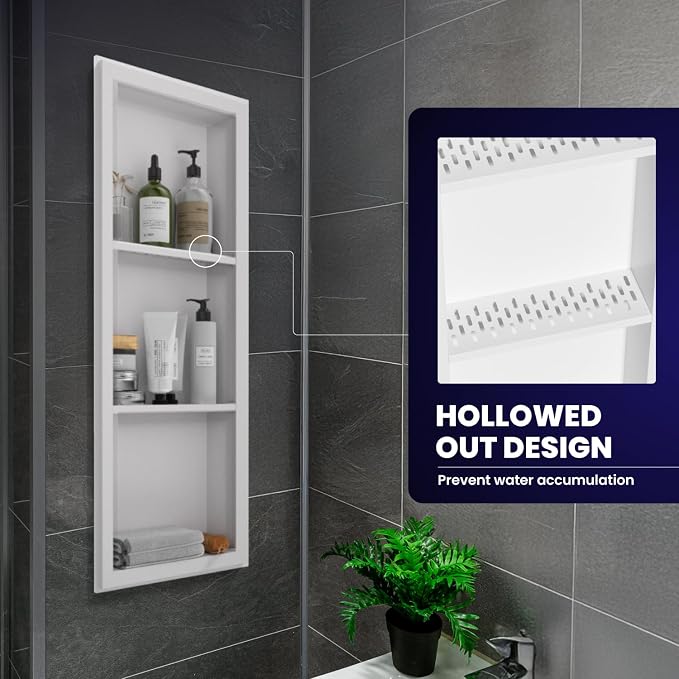 12" x 36" Stainless Steel Shower Niche, 3-Tier Waterproof Shelves, No-Tile - Image 5