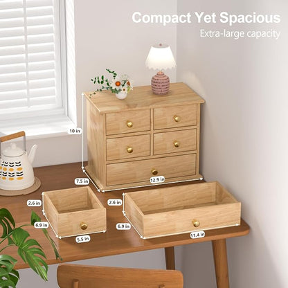 Oak Desk Organizer with Drawers, Durable Wooden Desktop Storage Box | 5 Drawer - Image 2