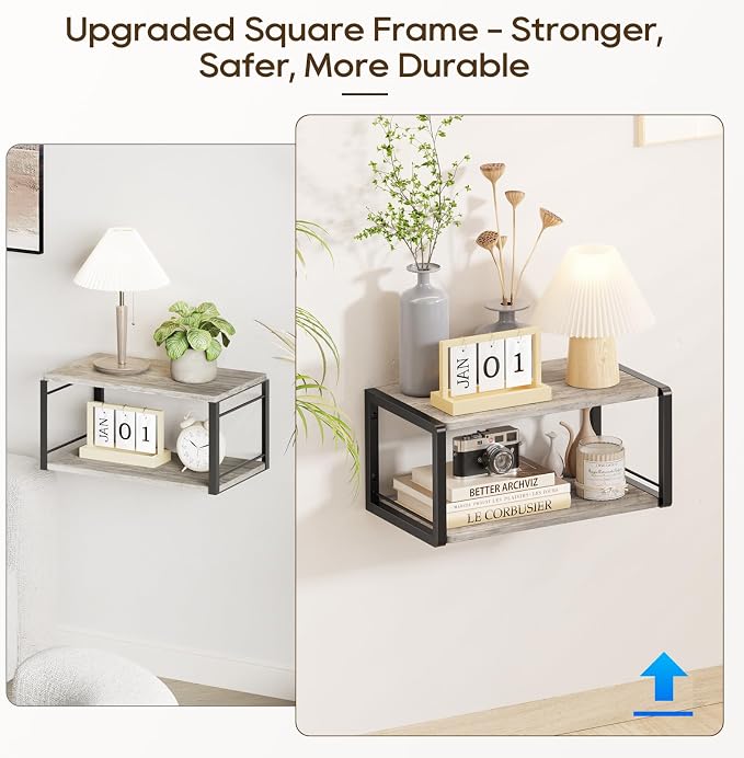 Floating Nightstand Set of 2, Wood Bedside Shelf Wall Mounted Nightstand - Image 3