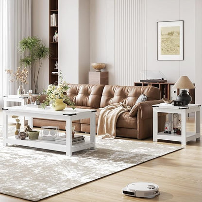Homieasy End Table, 20 Inch Square End Table, Farmhouse Wood Side Table - Image 3