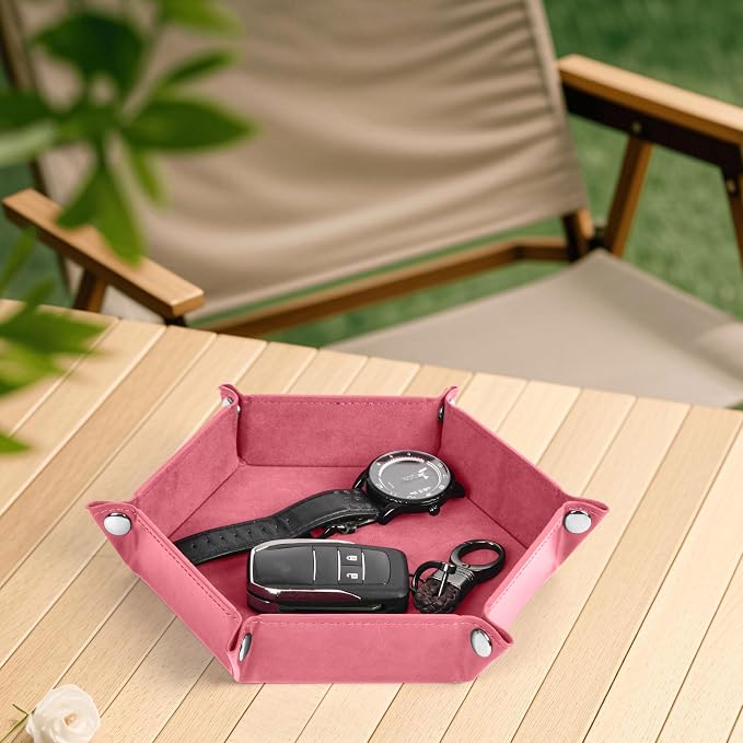 Foldable Hexagonal Dice Tray Desktop Storage Organizer PU Leather & Velvet - Image 6