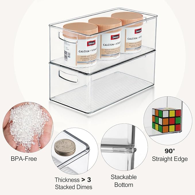 Hudgan 8 Pack Freezer Organizer Bins, Pantry | Straight Side, 3 Sizes, 2 XL - Image 5