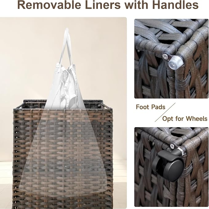 88L Slim Laundry Hamper with Wheels, 23.3 Gallon Rolling Laundry Basket with Lid - Image 6