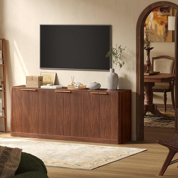 Evermagin 67" Fluted Walnut Buffet Cabinet Sideboard - Image 3