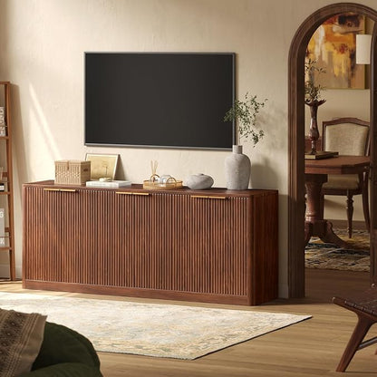 Evermagin 67" Fluted Walnut Buffet Cabinet Sideboard - Image 3