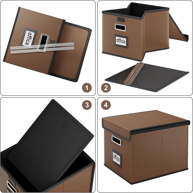 File Organizer Box with Lids, Collapsible File Folder Organizer | File Box with - Image 7