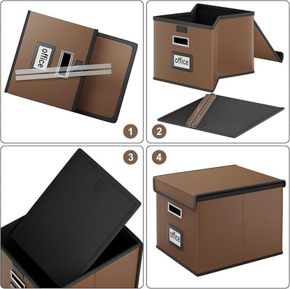 File Organizer Box with Lids, Collapsible File Folder Organizer | File Box with - Image 7