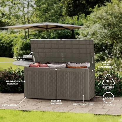 100 Gallon Resin Deck Box, Waterproof Outdoor Storage Box - Image 4