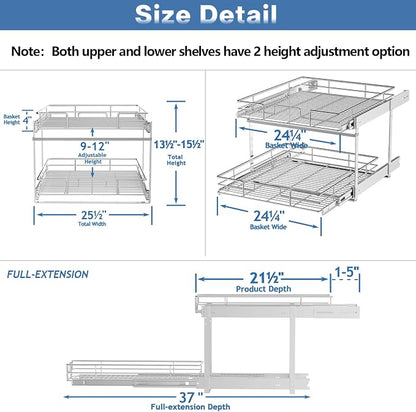 2 Tier Individual Pull Out Cabinet Organizer 25½" W x 21½" D, Heavy Duty - Image 3