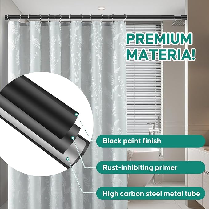Black Adjustable Shower Curtain Rod 28-39 Inches 2 pc, 7/8" Diameter Anti-slip - Image 4