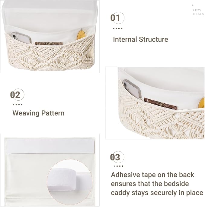 Mkono Macrame Bedside Caddy Storage Organizer Boho Remote Control Tablet - Image 5