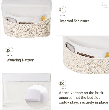 Mkono Macrame Bedside Caddy Storage Organizer Boho Remote Control Tablet - Image 5