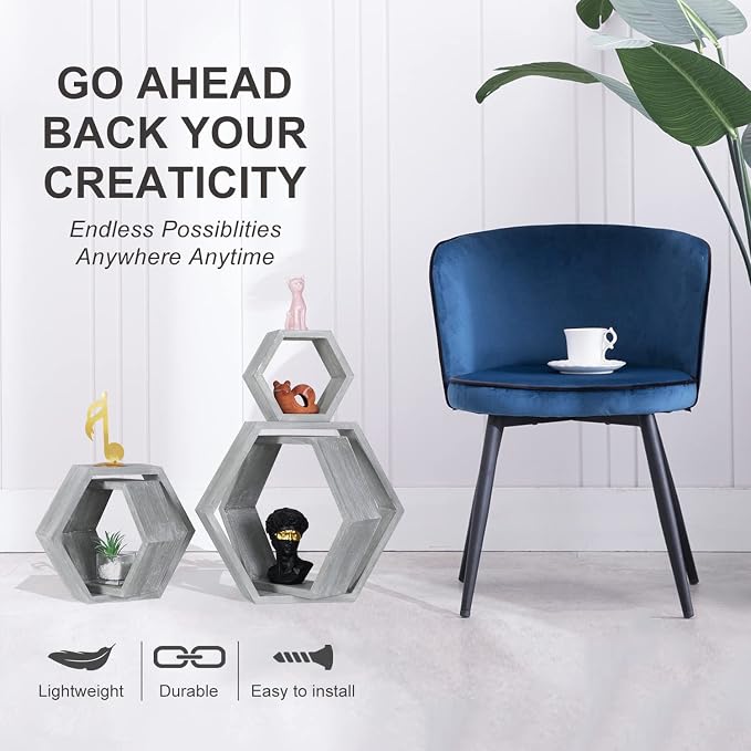 Hexagon Shelves, Floating Wall Shelf, Honeycomb Octagon Cube Shelves Wood | - Image 4