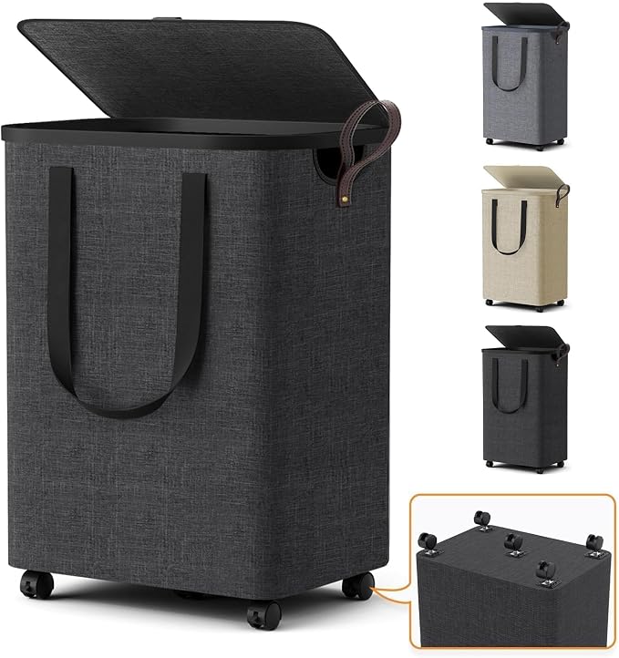 Laundry Basket with 5 Wheels, Tall Dirty Laundry Hamper, Rolling Laundry Basket by Unknown
