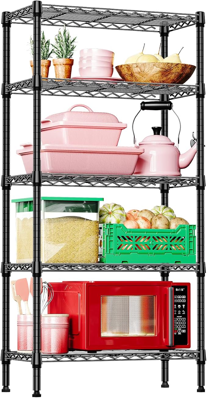 IZEUK 5 Tier Black Metal Storage Shelves, Heavy Duty Wire Shelving Rack by IZEUK