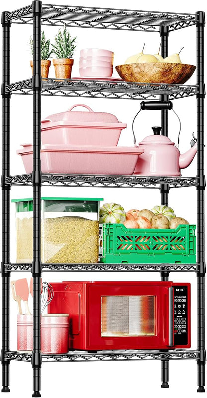 IZEUK 5 Tier Black Metal Storage Shelves, Heavy Duty Wire Shelving Rack by IZEUK