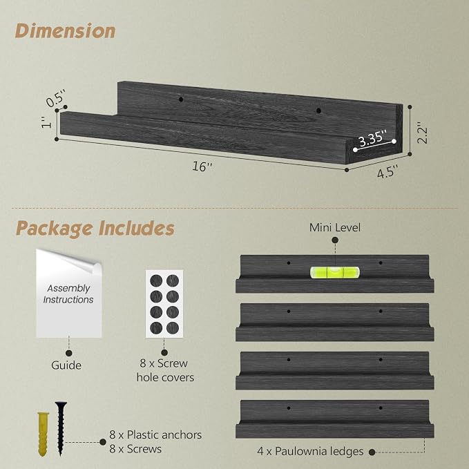 Forbena Black Picture Ledge Shelf, Floating Shelves - Image 2