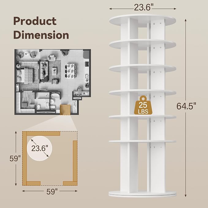 YESHOMY 6-Tier Rotating Shoe Rack Tower, 360° Spinning Vertical Shoe & Handbag - Image 5