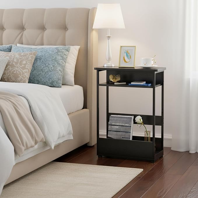 Vintage Narrow Side Table with Storage Shelf, 3 Tier Slim End Table Modern Sofa - Image 4