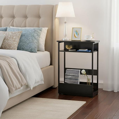 Vintage Narrow Side Table with Storage Shelf, 3 Tier Slim End Table Modern Sofa - Image 4