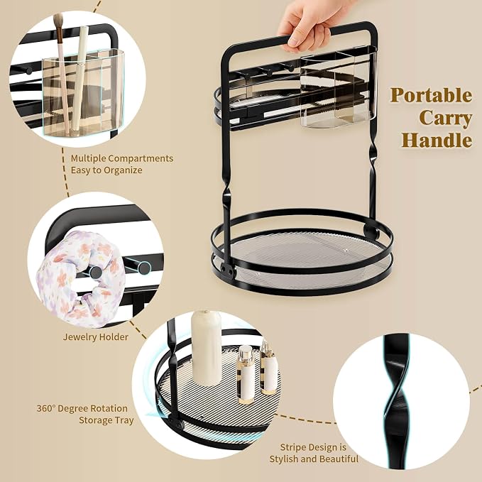 360 Rotating Makeup Organizer, 2-Tier Black Perfume Organizer - Image 9