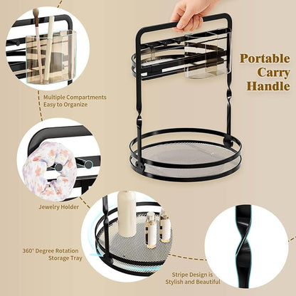 360 Rotating Makeup Organizer, 2-Tier Black Perfume Organizer - Image 9