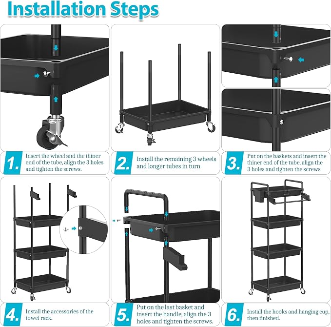 SPACEKEEPER Rolling Storage Cart, 4-Tier Bathroom Organizer Utility Cart - Image 7