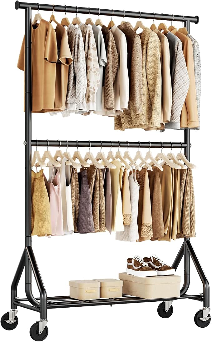 HYSEYY Heavy Duty Clothes Rack, Double Rod Clothing Rack by HYSEYY