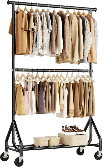 HYSEYY Heavy Duty Clothes Rack, Double Rod Clothing Rack by HYSEYY