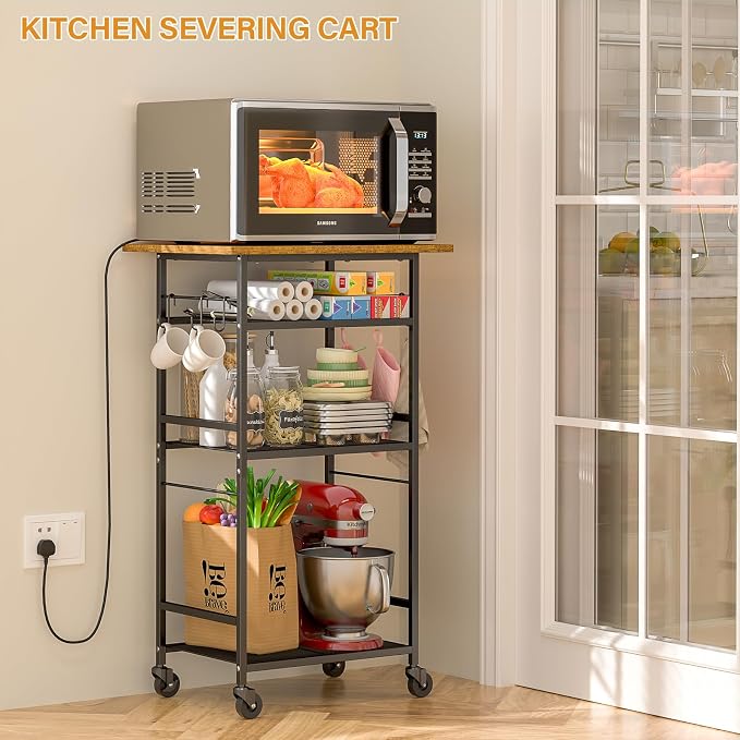 Rolling Kitchen Microwave Cart, 4 Tier Microwave Table Stand - Image 7
