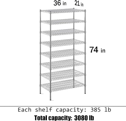 21" Deep x 36" Wide x 74" Height Wire Shelving Kit | 8-Tier | NSF Commercial - Image 3