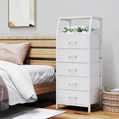 5 Drawers White Tall Fabric Dresser - Image 5