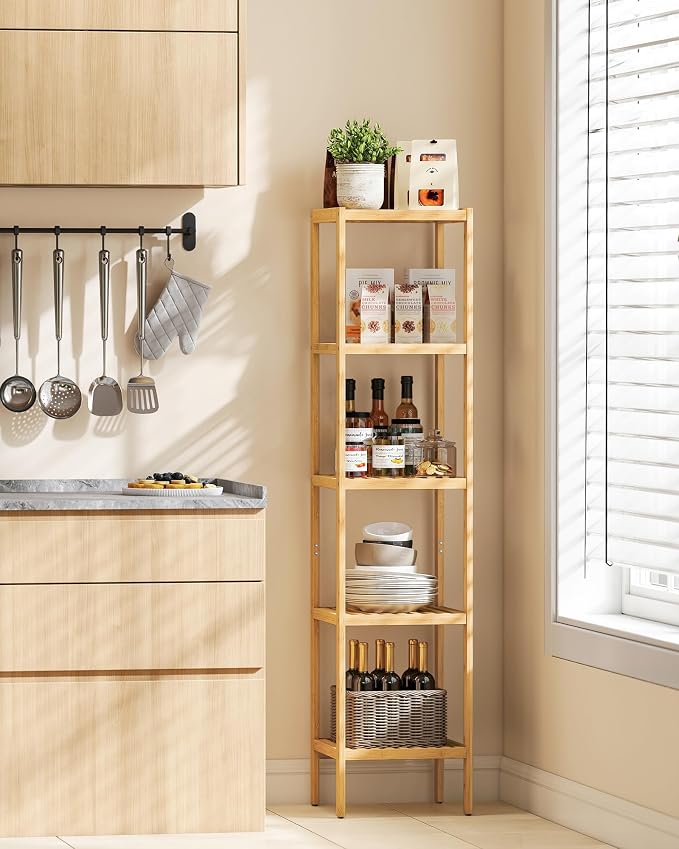 SONGMICS Bamboo Storage Shelf, 5-Tier Shelving Unit, in the Entryway, Living - Image 2