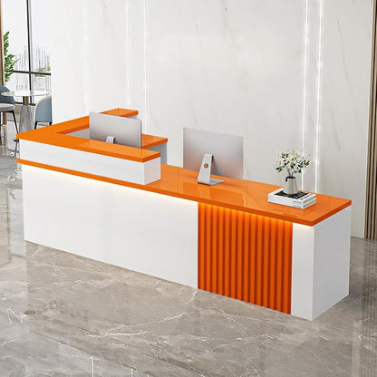 Receptionist Desk with LED Light，Wooden Salon Checkout Counter with Storage by Unknown