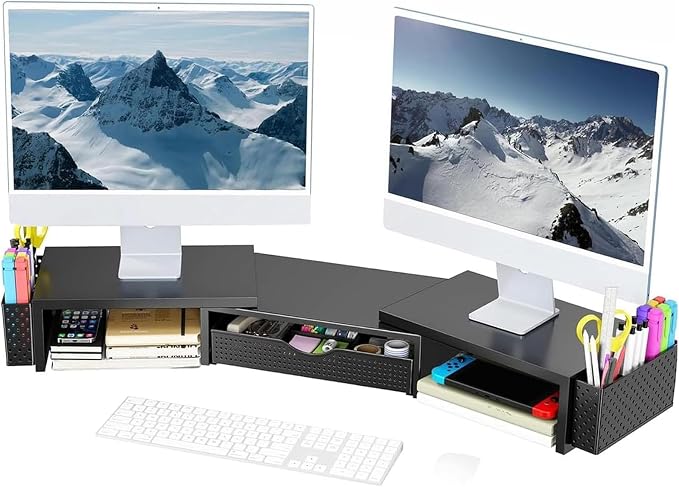 Spacrea Metal Desk Organizers and Accessories, Dual Monitor Stand Riser by Spacrea