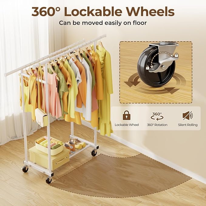 HYSEYY Double Rods Clothes Rack, Rolling Clothing Rack - Image 4