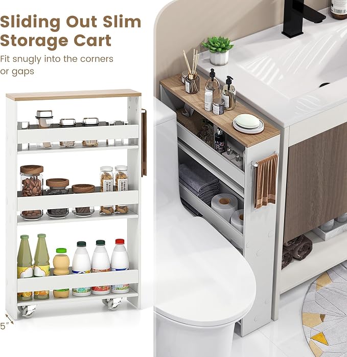 MAT EXPERT Slim Rolling Storage Cart, 4-Tier Freestanding Slim Storage Cart - Image 7