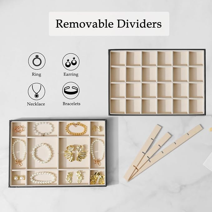 Large Jewelry Organizer Tray 2 Pack, Stackable Jewelry Storage Holder - Image 2
