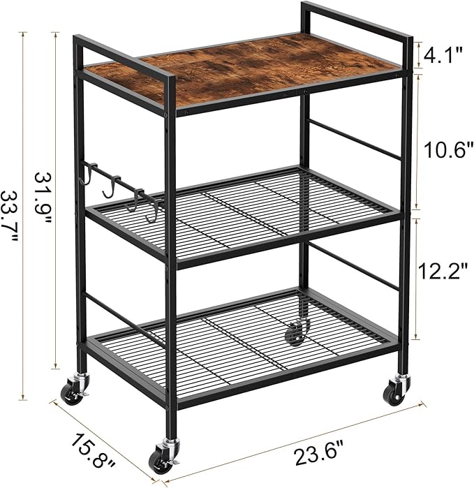 3-Tier Metal Storage Rack with Industrial Wheels, Mesh Shelving Unit with - Image 8