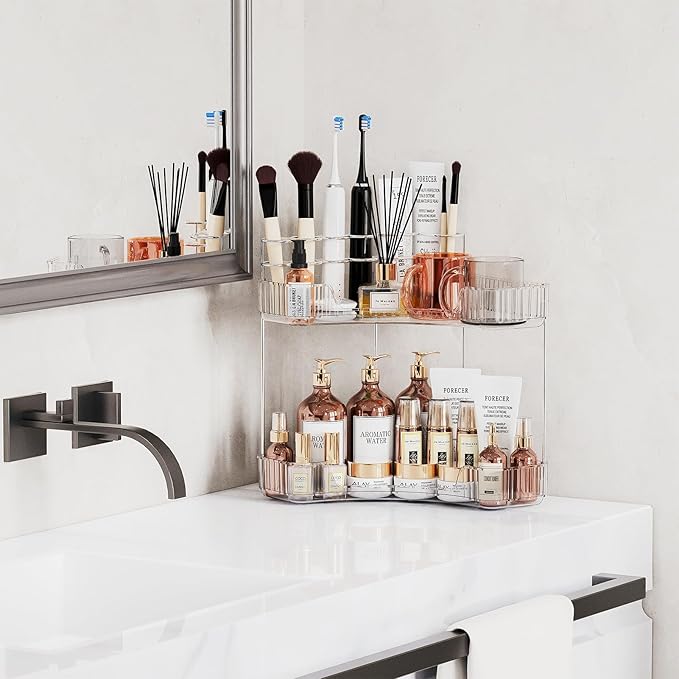 2-Tier Corner Bathroom Counter Organizer - Image 3
