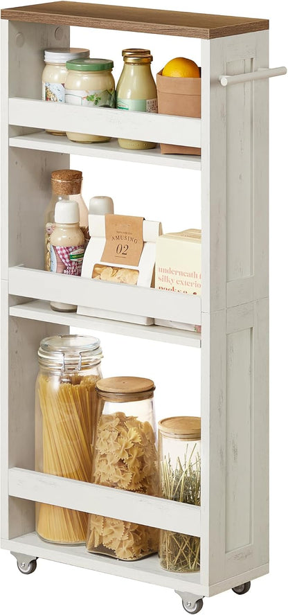 VASAGLE 4-Tier Slide-Out Storage Cart, Slim Kitchen Cart by VASAGLEbySONGMICSHOME