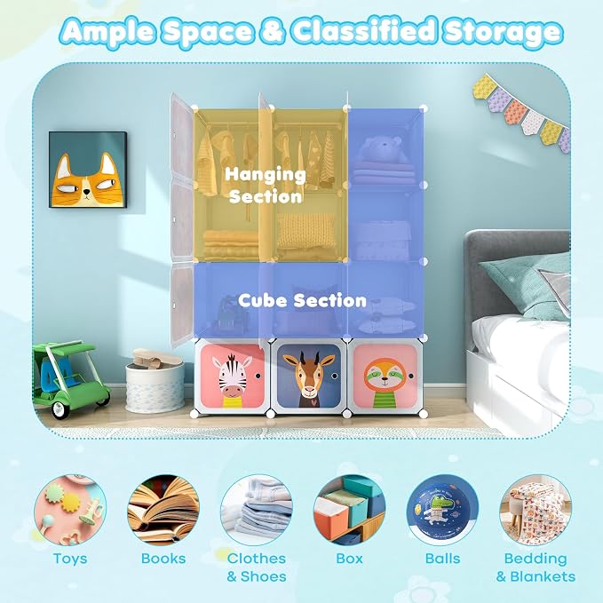 Costzon Kids Closet, Cartoon DIY Modular Dresser Storage Organizer - Image 4